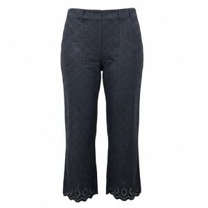 Veronica Beard Black Eyelet Cotton Wide Leg Cropped Pants Scalloped Hem Size 14